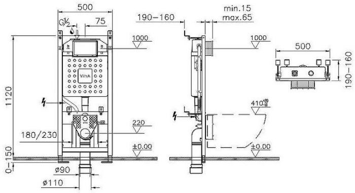 Комплект унитаза с инсталляцией Vitra Integra Round 9856B003-7205 с сиденьем Микролифт и клавишей смыва Хром глянцевый