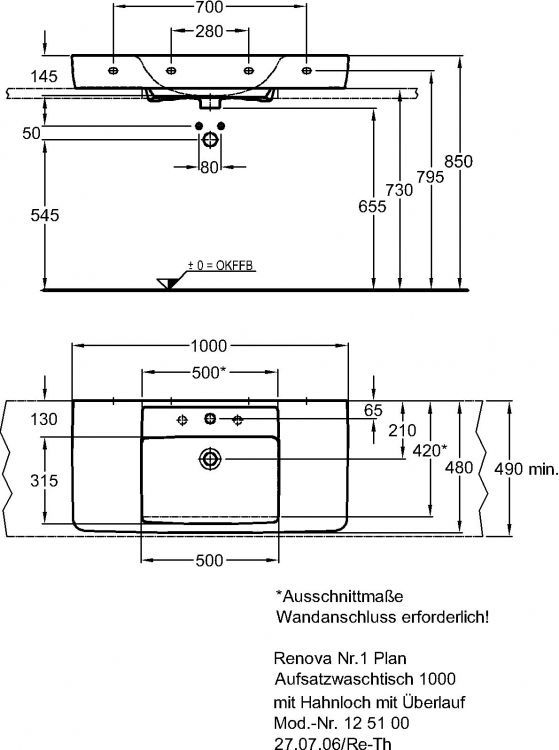 Раковина Keramag Renova Nr.1 Plan, 125100000