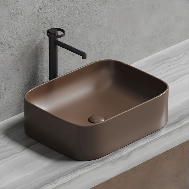 Умывальник чаша SANCOS Element накладная прямоугольная (цвет Темно-Коричневый Матовый) 505x380x150мм, CN6052MDB