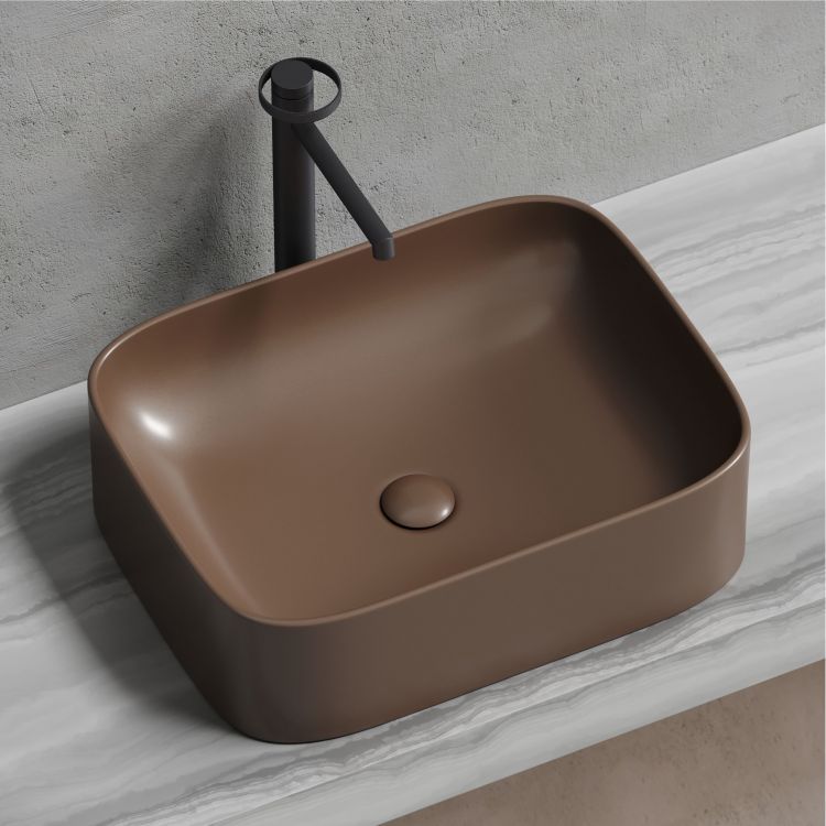 Умывальник чаша SANCOS Element накладная прямоугольная (цвет Темно-Коричневый Матовый) 505x380x150мм, CN6052MDB