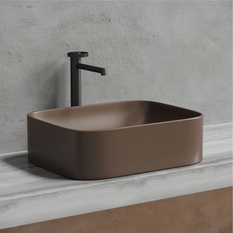 Умывальник чаша SANCOS Element накладная прямоугольная (цвет Темно-Коричневый Матовый) 505x380x150мм, CN6052MDB