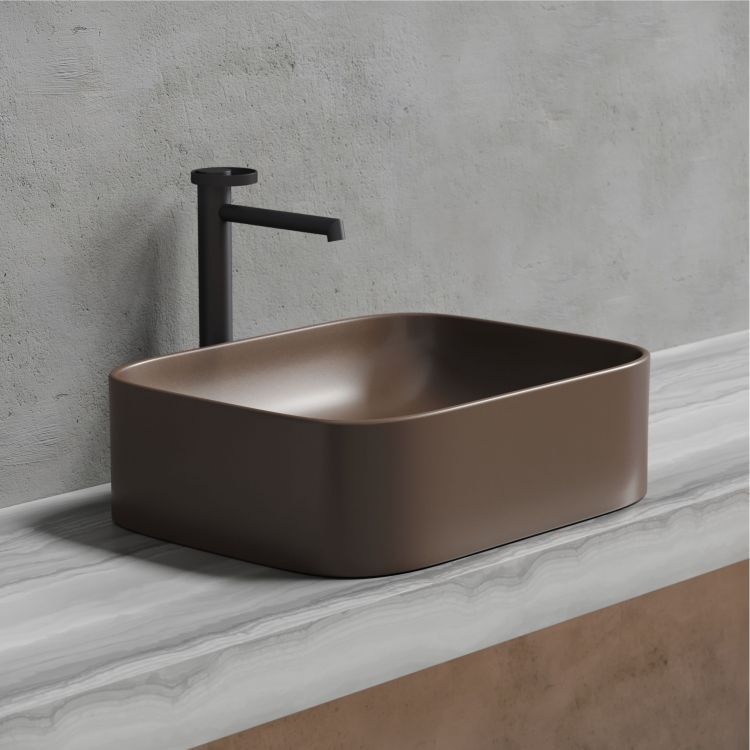 Умывальник чаша SANCOS Element накладная прямоугольная (цвет Темно-Коричневый Матовый) 505x380x150мм, CN6052MDB