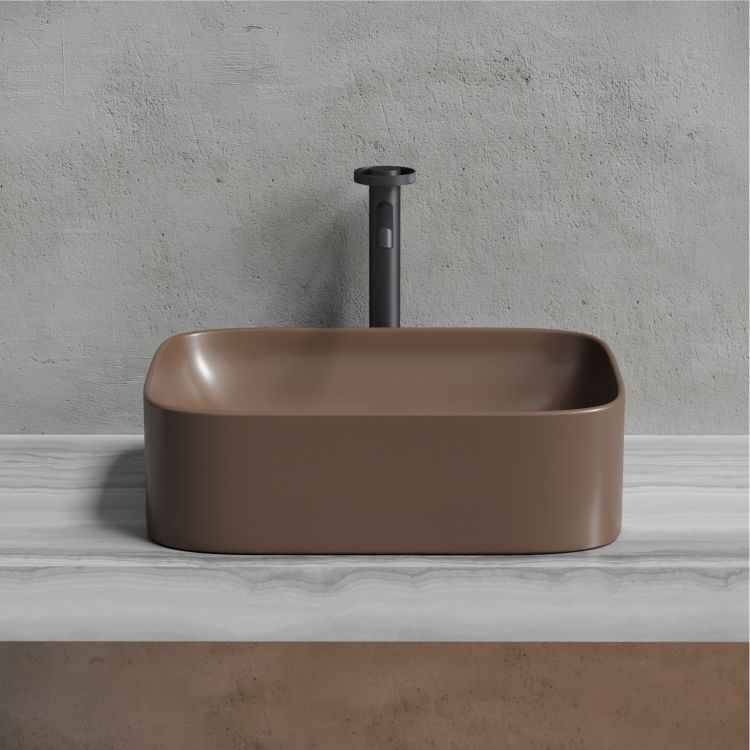 Умывальник чаша SANCOS Element накладная прямоугольная (цвет Темно-Коричневый Матовый) 505x380x150мм, CN6052MDB