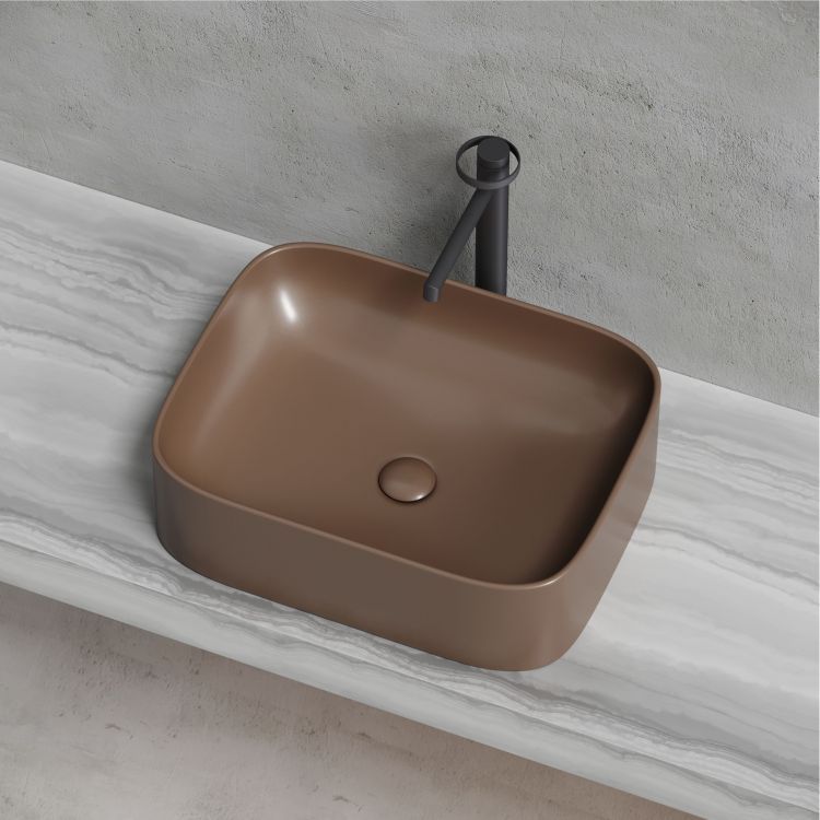 Умывальник чаша SANCOS Element накладная прямоугольная (цвет Темно-Коричневый Матовый) 505x380x150мм, CN6052MDB