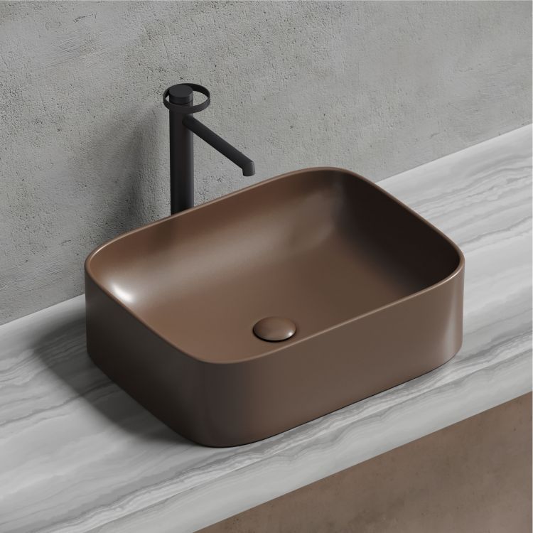 Умывальник чаша SANCOS Element накладная прямоугольная (цвет Темно-Коричневый Матовый) 505x380x150мм, CN6052MDB