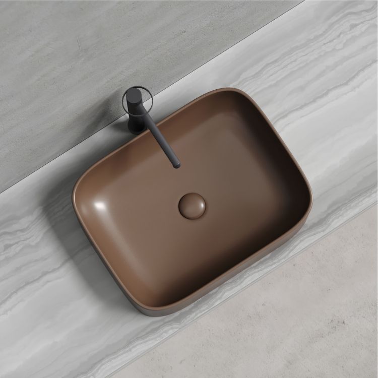 Умывальник чаша SANCOS Element накладная прямоугольная (цвет Темно-Коричневый Матовый) 505x380x150мм, CN6052MDB