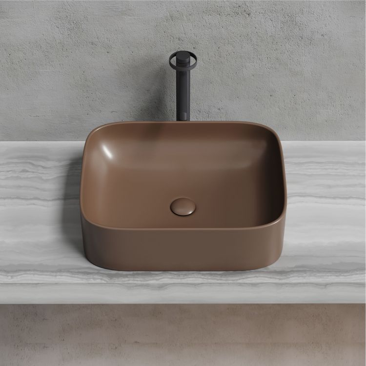 Умывальник чаша SANCOS Element накладная прямоугольная (цвет Темно-Коричневый Матовый) 505x380x150мм, CN6052MDB