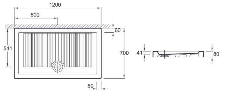 схема поддона Jacob Delafon KYREO 120x70 см, EN113-00