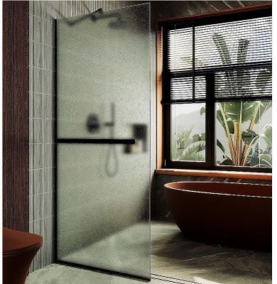 Душевая перегородка Maybah Glass MGD-737-6у 890x1950 в узком профиле Черный стекло сатиновое