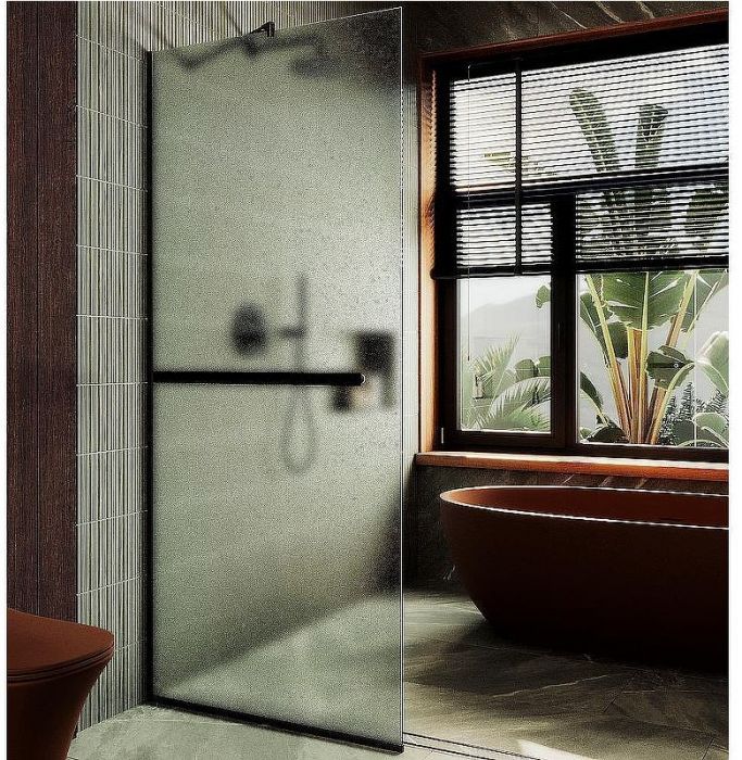 Душевая перегородка Maybah Glass MGD-737-6у 890x1950 в узком профиле Черный стекло сатиновое