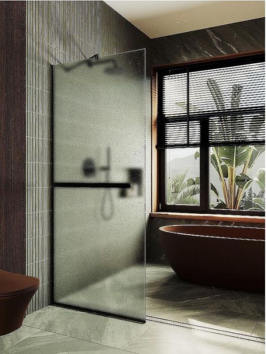 Душевая перегородка Maybah Glass MGD-737-6у 890x1950 в узком профиле Черный стекло сатиновое