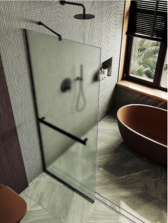 Душевая перегородка Maybah Glass MGD-737-6у 890x1950 в узком профиле Черный стекло сатиновое