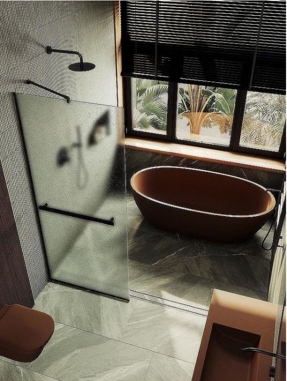 Душевая перегородка Maybah Glass MGD-737-6у 890x1950 в узком профиле Черный стекло сатиновое