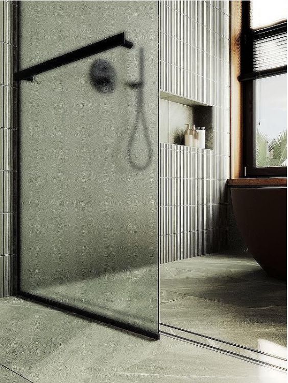 Душевая перегородка Maybah Glass MGD-737-6у 890x1950 в узком профиле Черный стекло сатиновое