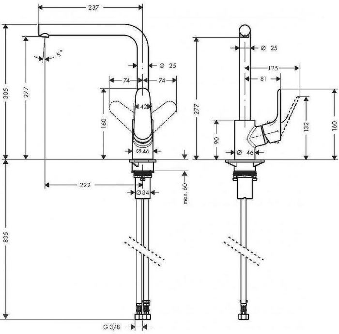 Смеситель для кухни Hansgrohe Focus 31817670 Черный матовый