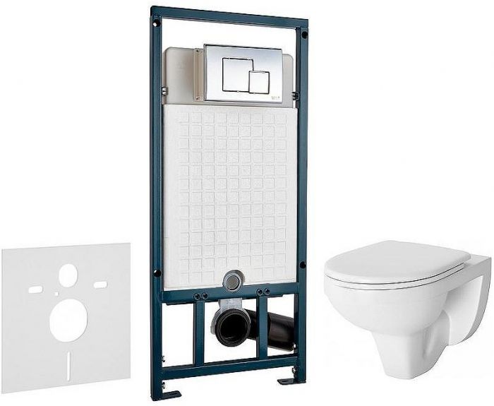 Комплект унитаза Damixa Jupiter DX77C1738SC с сиденьем Микролифт и инсталляцией WeltWasser WW Marberg 507 10000005949+10000005953 с клавишей смыва Хром глянцевый