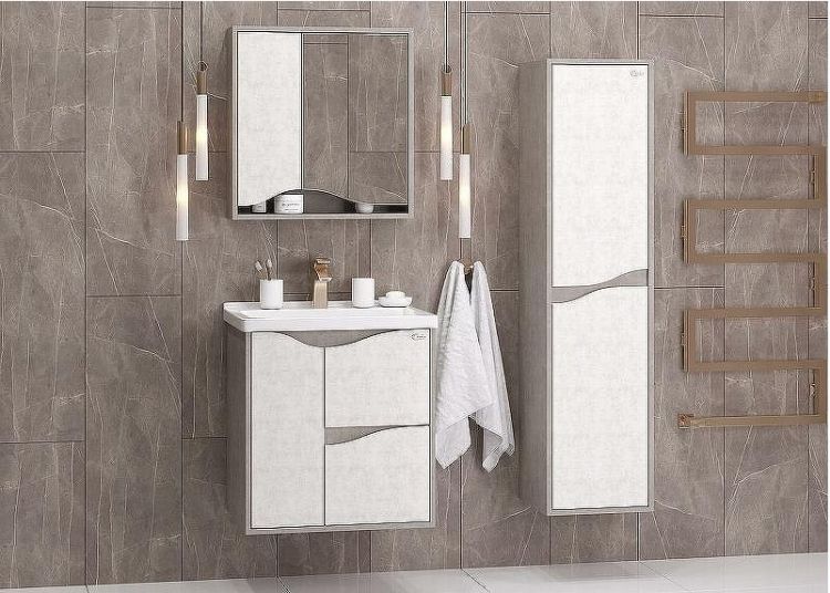 Шкаф пенал Onika Брендон 35.10 У 403565 подвесной Камень светлый Бетон крем