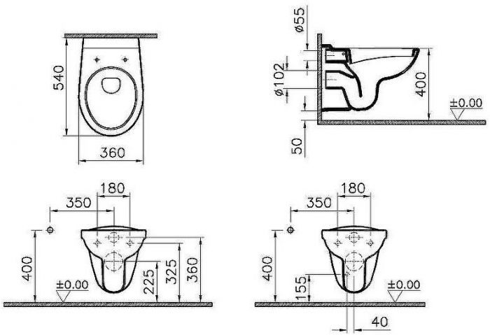 Комплект унитаза с инсталляцией Vitra Normus L-box 9773B003-7207 с сиденьем и Белой клавишей смыва
