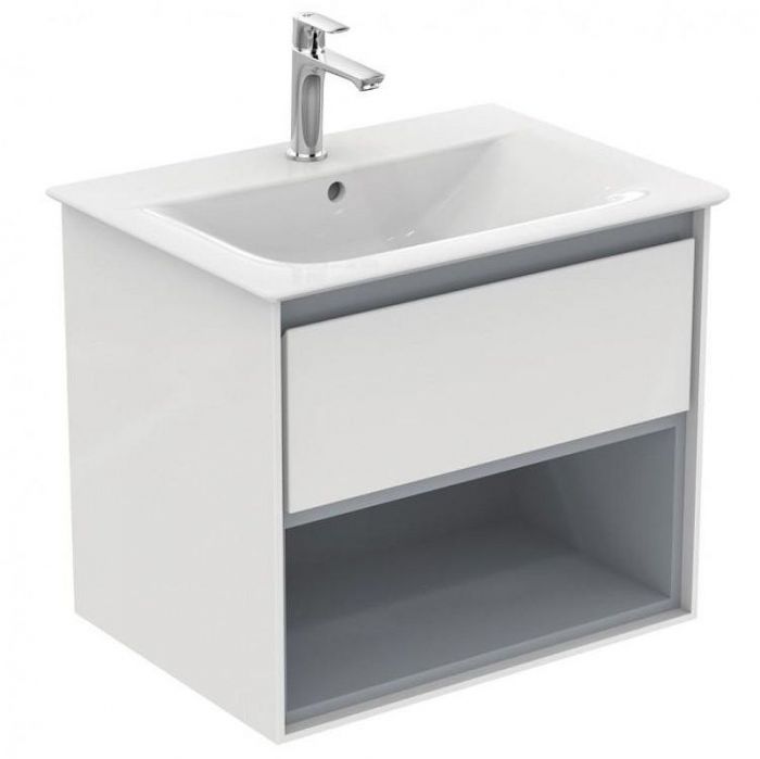 Тумба под раковину Ideal Standard Connect Air 60 E0826KN подвесная цвет Glossy White + Matt Light Grey (Белый глянцевый + Светло-серый матовый)