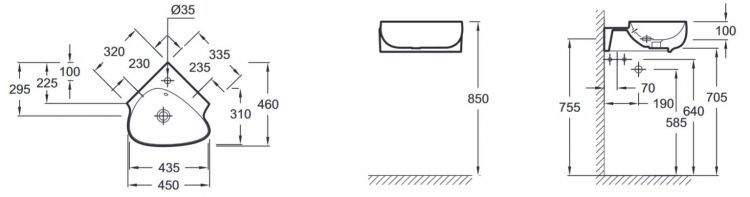 Рукомойник угловой Jacob Delafon Neuvelle Vague EGL112-00, 46x46 см