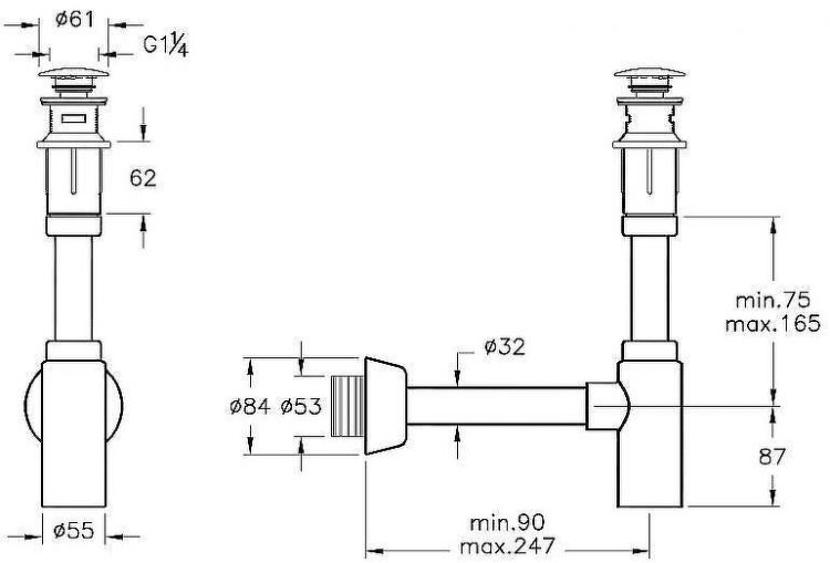 Сифон для раковины Vitra Syphon A45154 с донным клапаном Хром