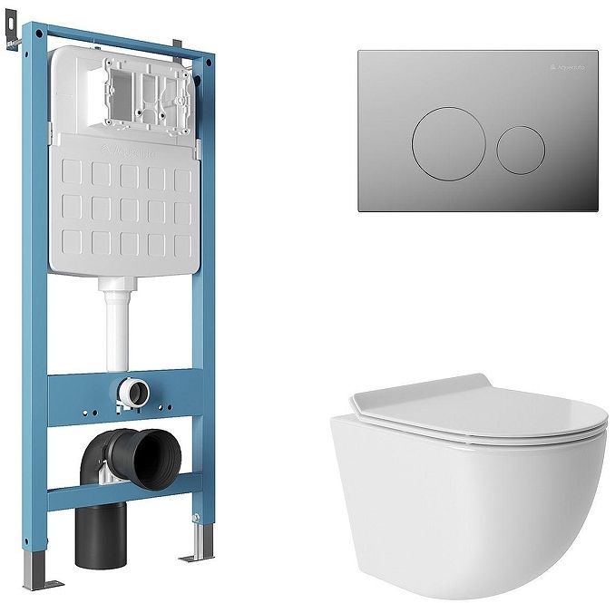 Комплект унитаза с инсталляцией Aqueduto Ovo AQDS169T цвет Белый с сиденьем Микролифт и клавишей смыва цвет Хром