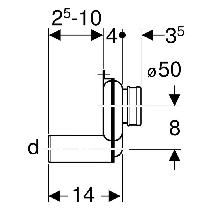 Сифон писсуара Geberit горизонтальный PP d50/50 1L