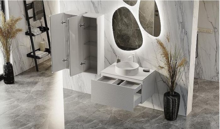 Тумба под раковину Jorno Stone 80 Stn.01.80/P/W/JR подвесная Белая