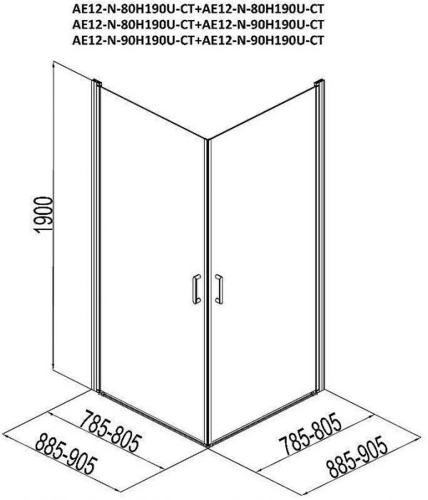 Душевой уголок Aquanet Cinetic AE12-N-80H190U-CT + AE12-N-90H190U-CT 80х90 254235 профиль Хром стекло прозрачное