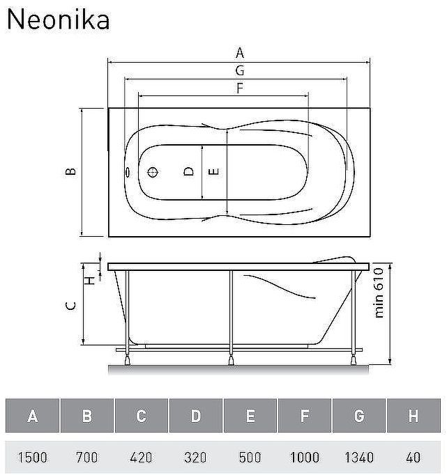Акриловая ванна Relisan Neonika 150x70 Гл000000963 без гидромассажа