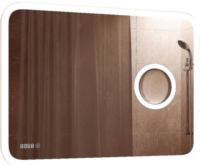 Зеркало Континент Bliss 915х685 ЗЛП767 с подсветкой с сенсорным выключателем с часами с увеличительным зеркалом