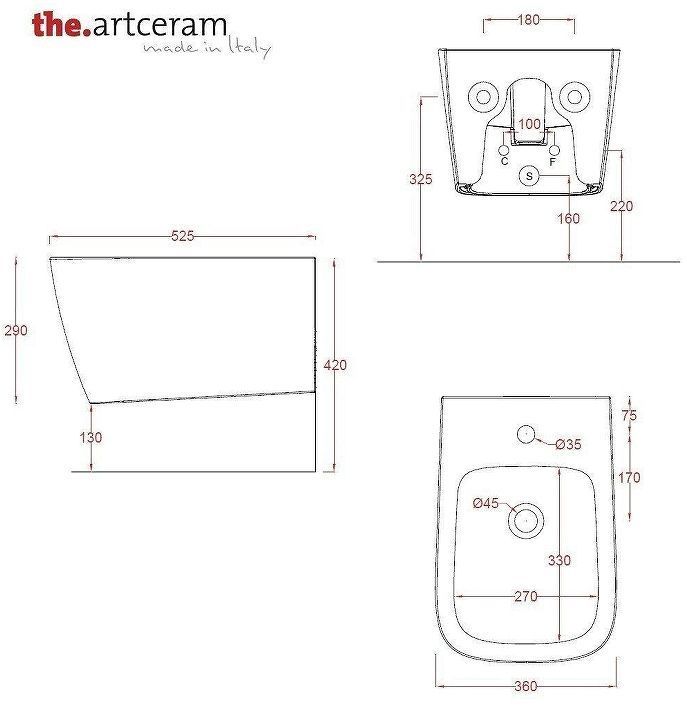Биде Artceram A16 ASB004 01 00 подвесное цвет Белый
