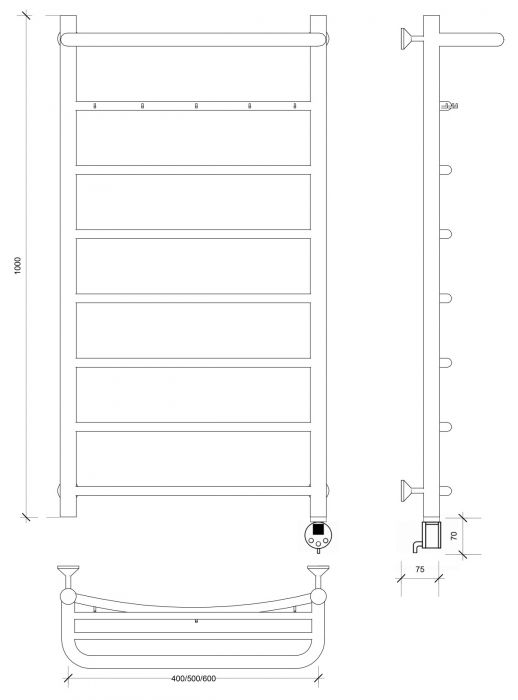 Полотенцесушитель электрический Secado Милан 1 КСП 100x60 графит