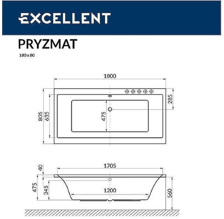 Акриловая ванна Excellent Pryzmat 180x80 WAEX.PRY18.NANO.CR с гидромассажем
