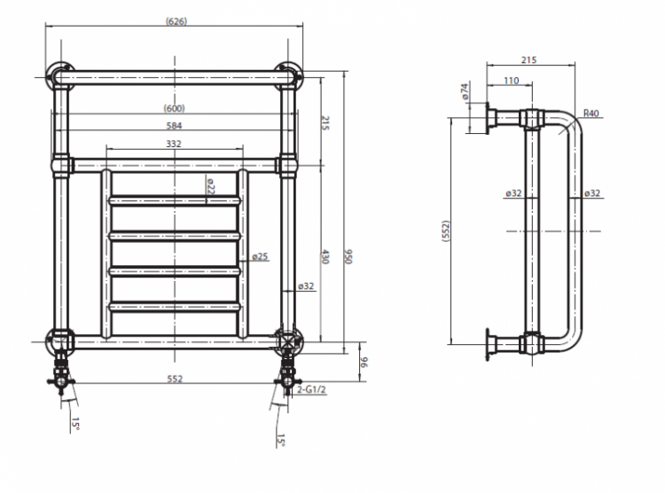 Полотенцесушитель настенный, проточный, c запорными вентилями BOLOGNA Cezares Полотенцесушитель настенный, проточный, c запорными вентилями BOLOGNA Cezares