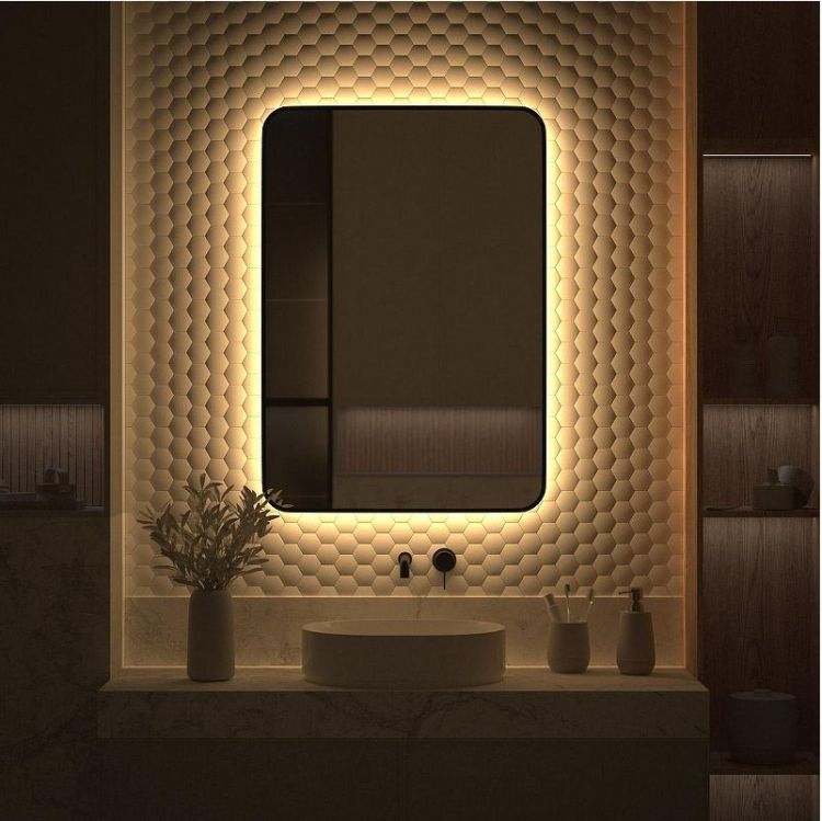 Зеркало Defesto Aura 70х100 DF 2979 с подсветкой 32W-3000K/Без выключателя/Теплый белый свет/Черная рама Зеркало Defesto Aura 70х100 DF 2979 с подсветкой 32W-3000K/Без выключателя/Теплый белый свет/Черная рама