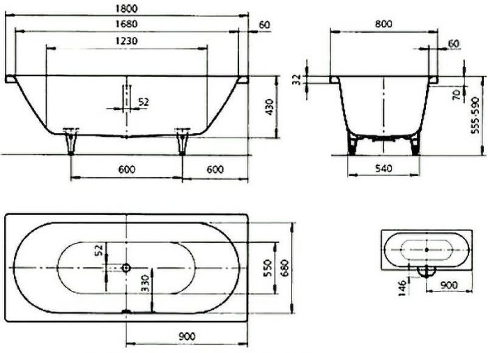 Стальная ванна Kaldewei Classic Duo 110 180х80 291000010001 без покрытия