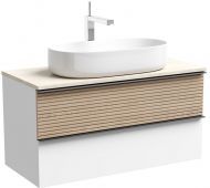 Тумба подвесная SANCOS Delta, Дуб светлый/белый 995х445х500, под столешницу с отверстием под смеситель, цвет Kreman, DL100W