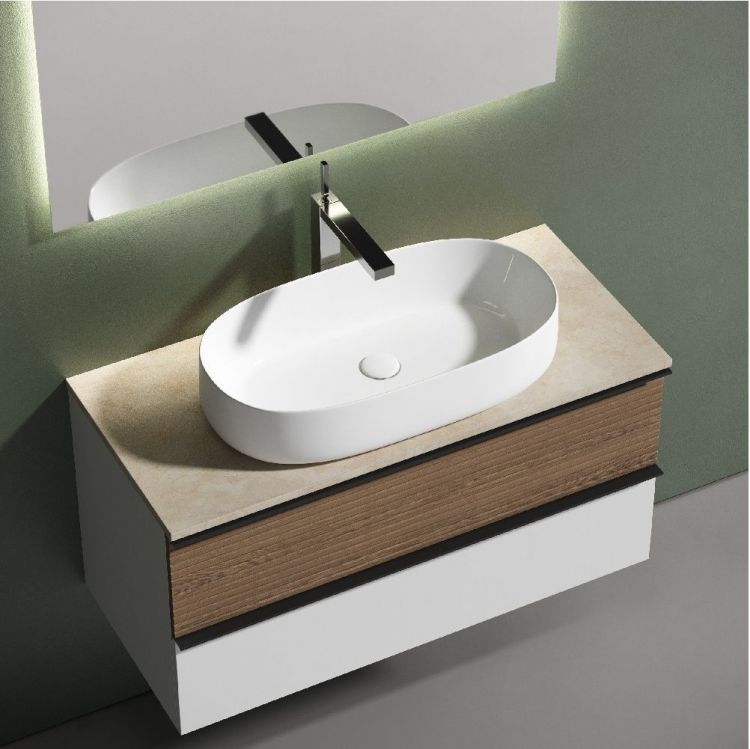 Тумба подвесная SANCOS Delta, Дуб светлый/белый 995х445х500, под столешницу с отверстием под смеситель, цвет Kreman, DL100W Тумба подвесная SANCOS Delta, Дуб светлый/белый 995х445х500, под столешницу с отверстием под смеситель, цвет Kreman, DL100W