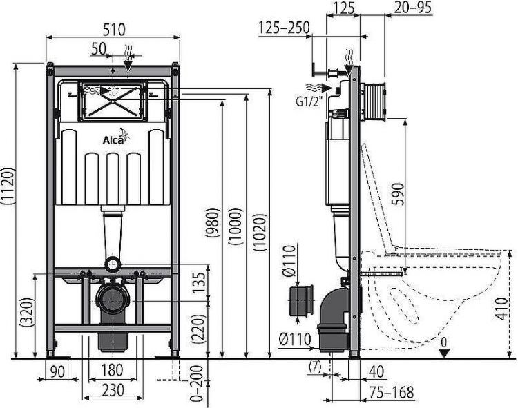Инсталляция Alcaplast Sadromodul AM101/1120-3:1 RU M70-0001 для унитаза с Белой клавишей смыва