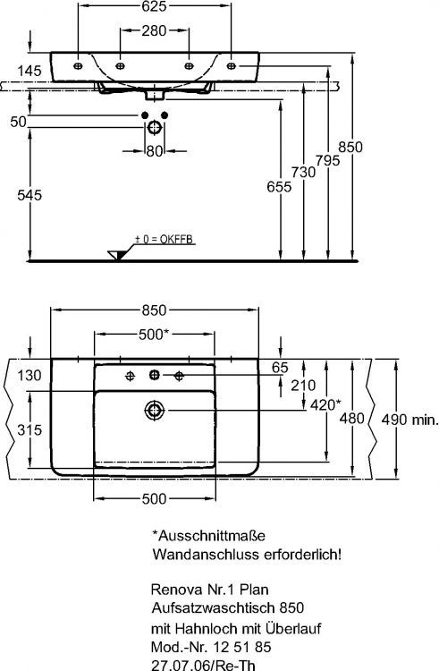 Раковина Keramag Renova Nr.1 Plan, 125185000