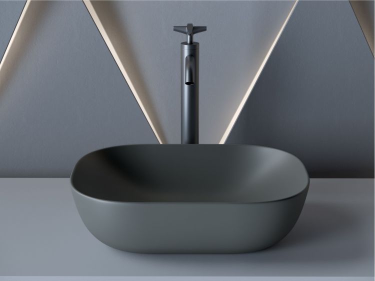 Умывальник чаша SANCOS Element накладная прямоугольная (цвет Темный Антрацит Матовый) 455x325x135мм, CN6009MDH