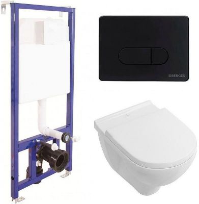 Комплект унитаза Villeroy&amp;Boch O Novo 5660H101 с инсталляцией Berges Novum D5 040235 с сиденьем Микролифт и Черной матовой клавишей смыва
