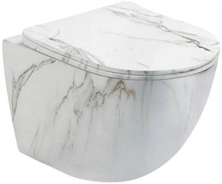 Унитаз SantiLine SL-5005MRB подвесной Белый мрамор с сиденьем Микролифт