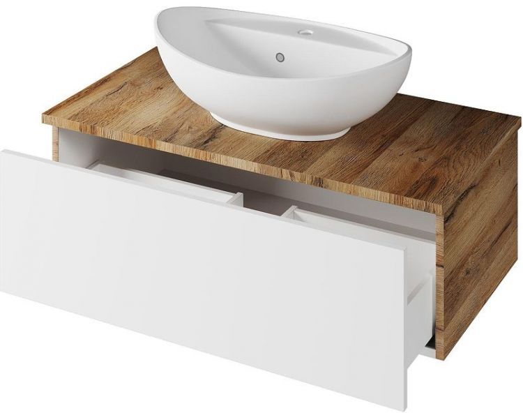 Тумба под раковину Misty Ива 90 П-Ива-01090-951Я подвесная Белая Дуб Вотан