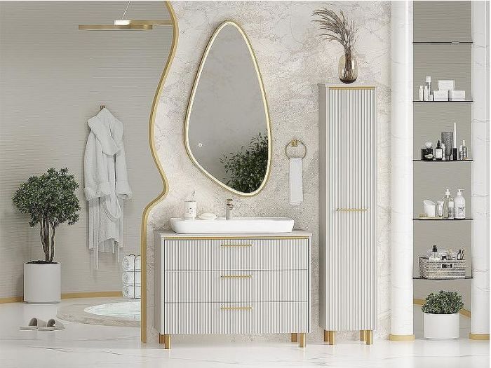 Шкаф пенал Brevita Elche 35 L ELC-05035-010L Серый кашемир Золото