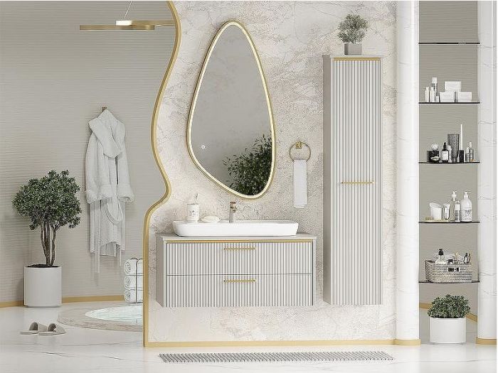 Шкаф пенал Brevita Elche 35 L ELC-05035-010L Серый кашемир Золото