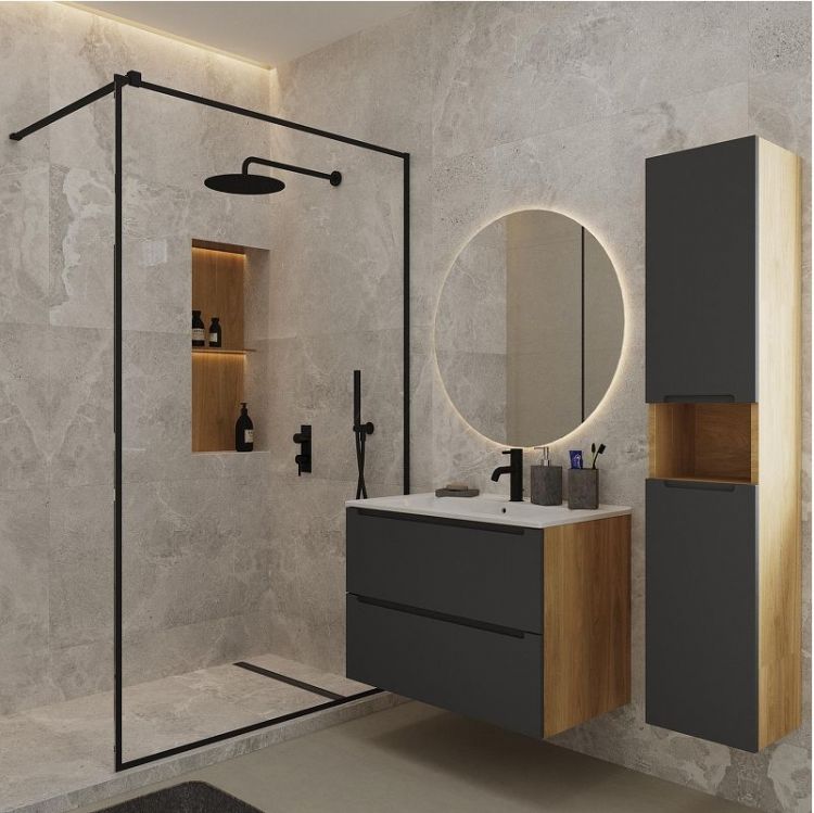 Шкаф пенал ЗОВ Дион 30 DPGD подвесной цвет Графит матовый Дуб медовый