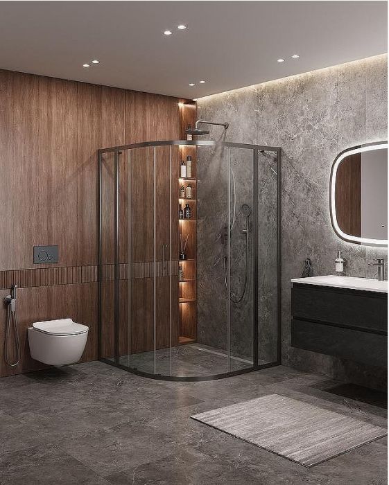 Душевой уголок Cezares Molveno 120x120 MOLVENO-R-11-90+30-C-GM-IV профиль Оружейная сталь стекло прозрачное