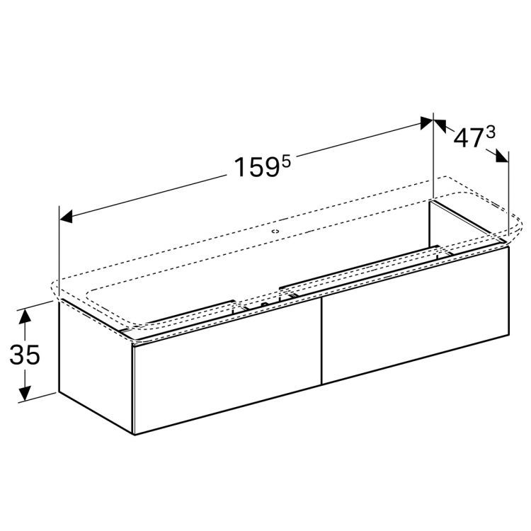 Тумба под раковину Geberit Xeno? 1595х350х475 мм, 2 ящика, серый дуб [500.346.43.1]